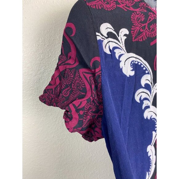 Express Floral Shift Dress Womens Size Medium Paisley Flowy Short sleeve Boho - Picture 8 of 12